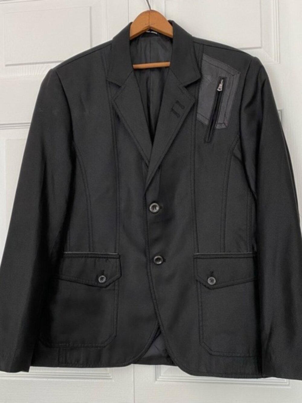 Mondo Menswear Jacket Blazer Black Zipper Leather Accent New size X-Large